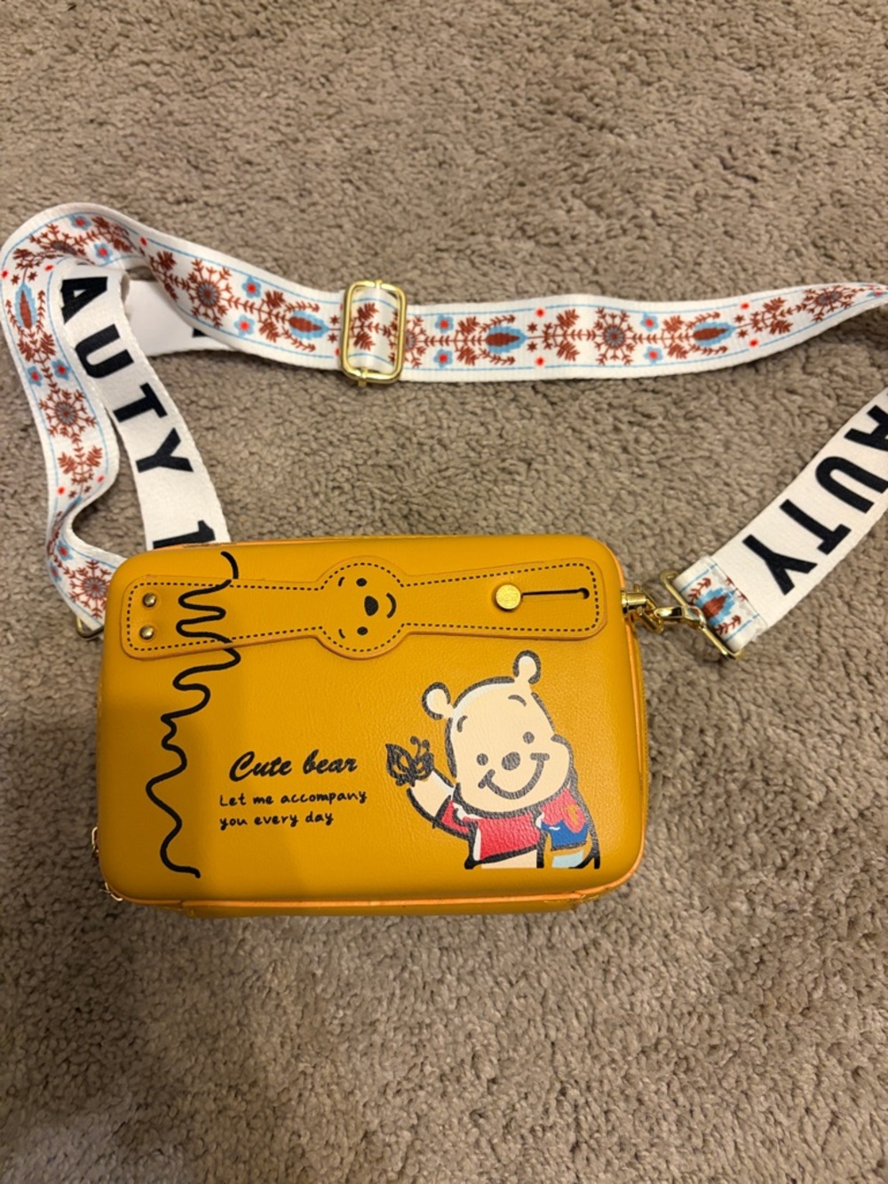 Cute Bear Yellow Kids Crossbody Bag with Adjustable Strap